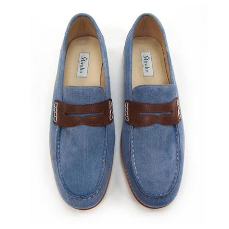 Moccasin Penny Loafers M1108 SkyBlue - Women's Oxford Shoes - Cotton & Hemp Blue