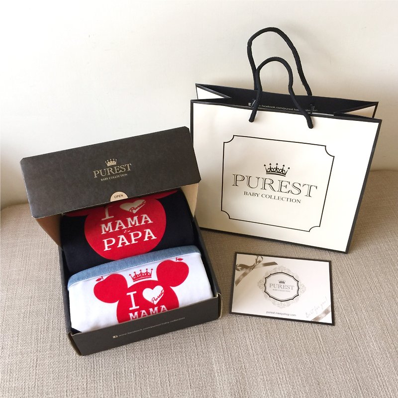 PUREST baby collection I love long-sleeved [parents] Ping-Ping Ann Gift Set (bag fart garment + sided with bibs scarf) ❤ best choice for baby gift of age births - Baby Gift Sets - Cotton & Hemp 