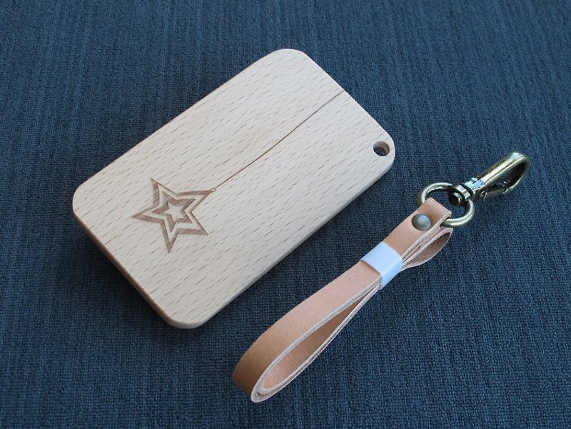 Log IC Card Holder-Beech Wood Lexing Laser Carving (Kadomaru) - ID & Badge Holders - Wood Orange