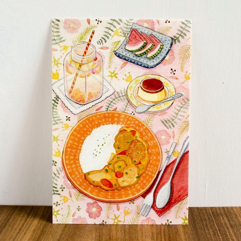 《水彩手繪插畫》食物明信片－咖喱 - 卡片/明信片 - 紙 粉紅色