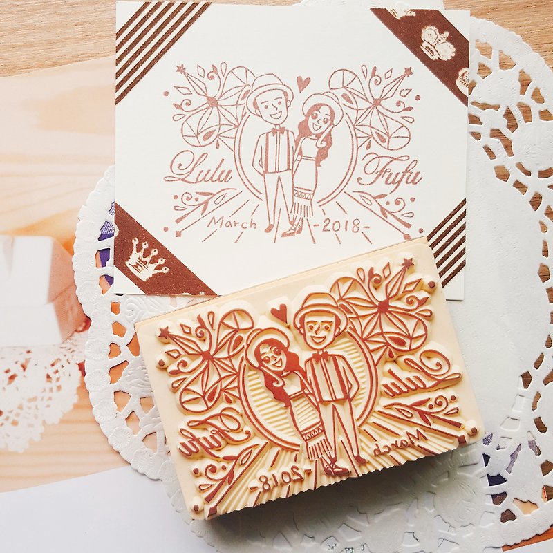 Handmade Rubber Stamp-My Queen Gorgeous Wedding Stamp 6X9cm - การ์ดงานแต่ง - ยาง สีนำ้ตาล