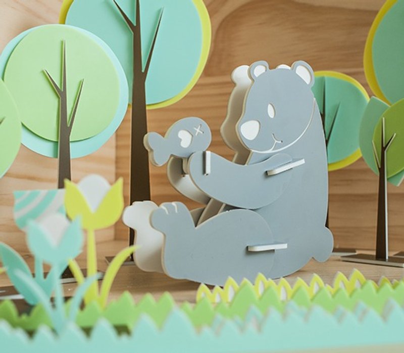 【益智立體拼圖】可愛動物系列 // 小熊灰灰 - 嬰幼兒玩具/毛公仔 - 壓克力 灰色