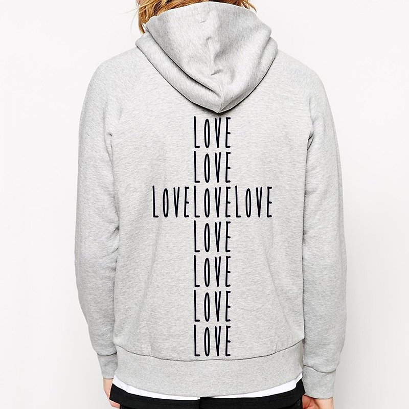 LOVE CROSS Zipper Hooded Jacket-Gray Love Cross Wen Qing Art Design Fashionable Text Fashion - Unisex Hoodies & T-Shirts - Other Materials Gray