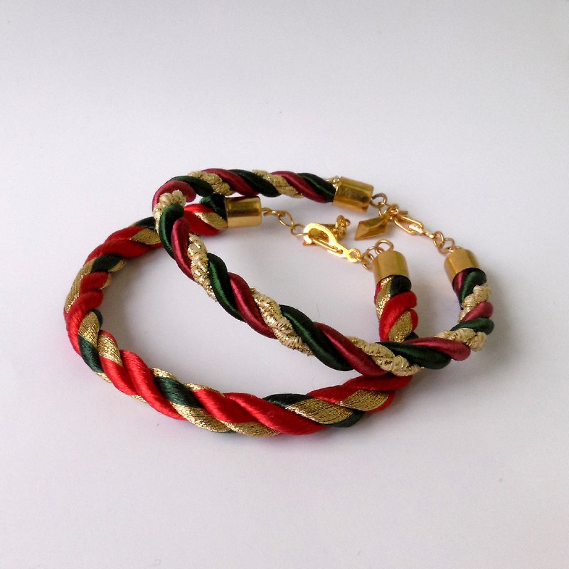 小聖誕霓虹燈-手環 - สร้อยข้อมือ - ผ้าฝ้าย/ผ้าลินิน สีแดง