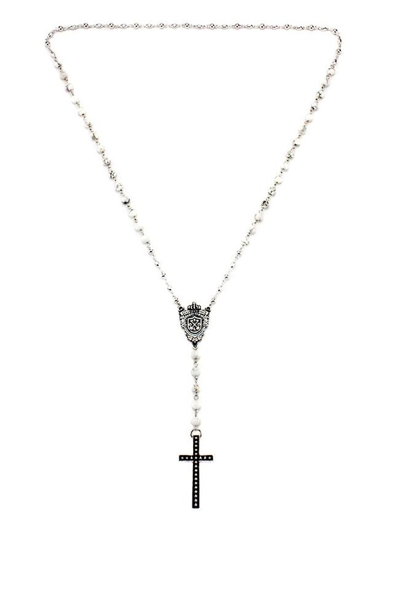 Solo Royal Shield Y Type Cross Necklace White Treadstone royal totem Y word cross pendant jewelry - สร้อยคอ - โลหะ ขาว