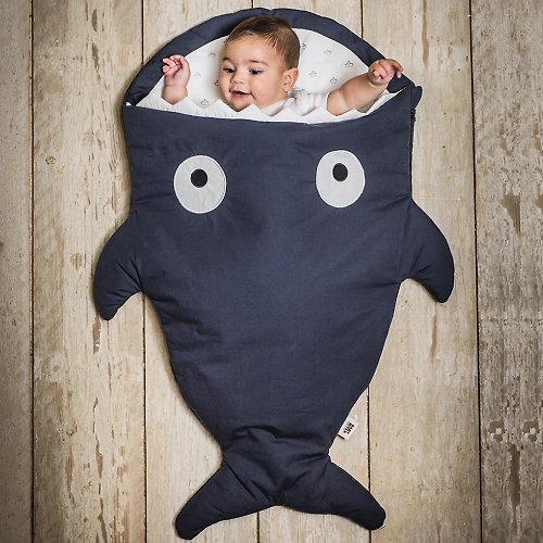 JIOUU 設計樂生活 BabyBites鯊魚咬一口純棉嬰幼兒多功能睡袋-丈青藍