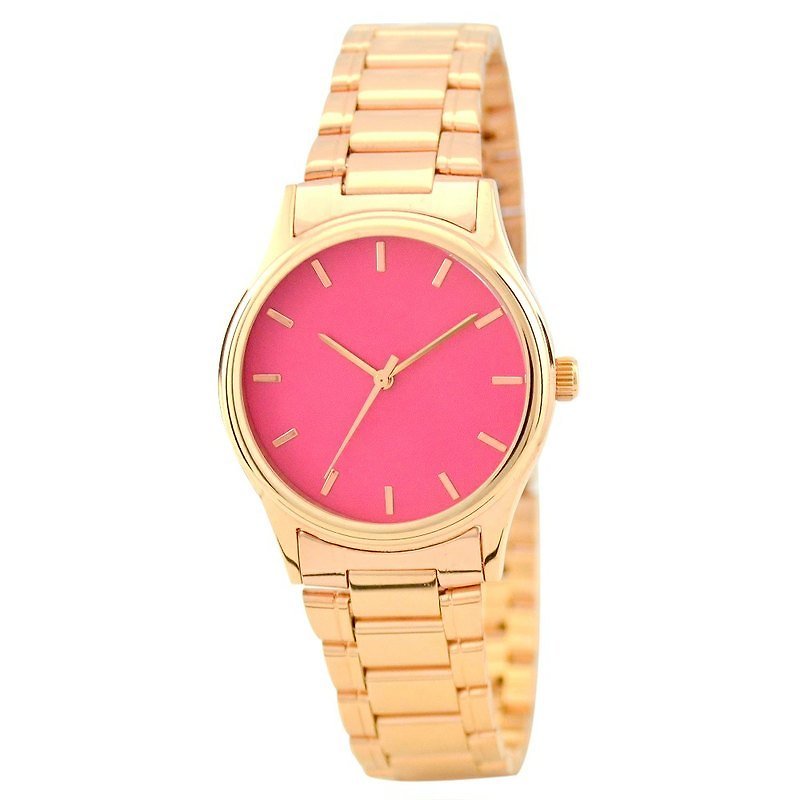 女庄玫瑰金手錶(粉紅色錶面配玫瑰金條釘)配鋼帶 - 女裝錶 - 其他金屬 粉紅色
