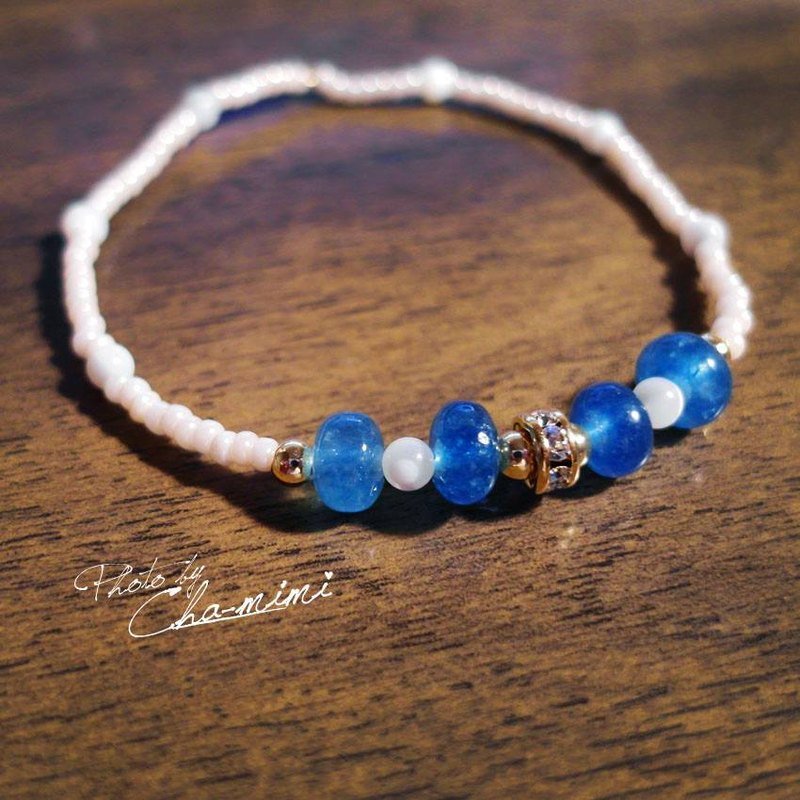 Cha mimi。天然能量。藍晶石 白貝滾輪 手鍊 - Bracelets - Other Materials Blue