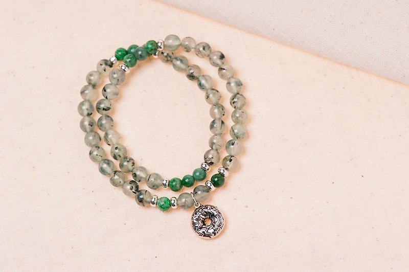 [] Woody'sHandmade Cheung. Prehnite dry green (emerald) double bracelets. - สร้อยข้อมือ - เครื่องเพชรพลอย สีเขียว