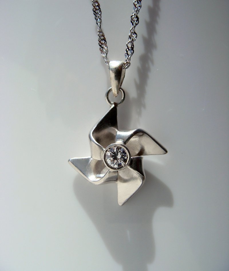 Little windmill. Hearts and arrows Soviet drill. Sterling silver necklace - สร้อยคอ - โลหะ สึชมพู