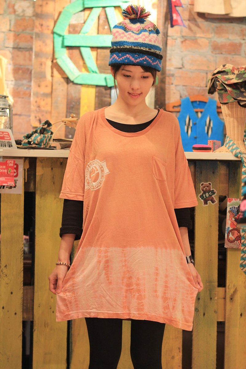 EARTH.er  │● Natural Tie-Dye Freeflow Cotton-Hemp Oversize Tshirt (Orange)│ - Women's Tops - Cotton & Hemp Orange