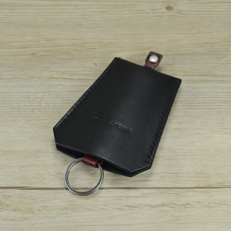 【kuo's artwork】 Hand stitched leather key holder - Keychains - Genuine Leather Black