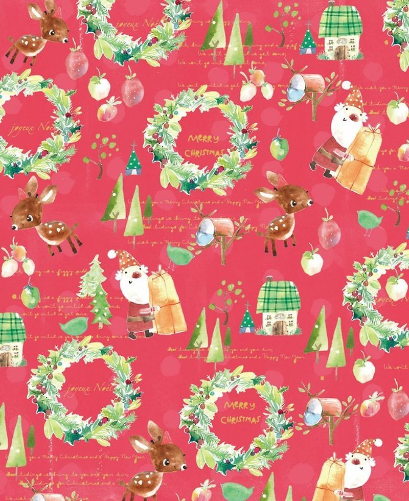 fion stewart Limited Edition Christmas wrapping paper / Bambi red (single) - งานไม้/ไม้ไผ่/ตัดกระดาษ - กระดาษ สีแดง
