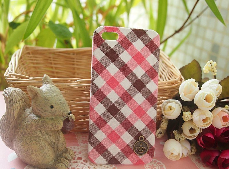布藝 粉色格子手機殼 保護殼 Apple Iphone 5 s iPhone5s 4s 6 plus Samsung Galaxy S7 S6 S5 S4 Note7 Note5 Note 4 3 2 - 手機殼/手機套 - 其他材質 粉紅色