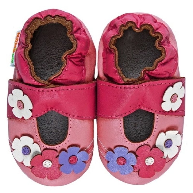 モモベビー幼児の靴手作りの革-Flowerメアリージェーンメアリー・ジェーンのピンクの花 - キッズシューズ - 革 ピンク