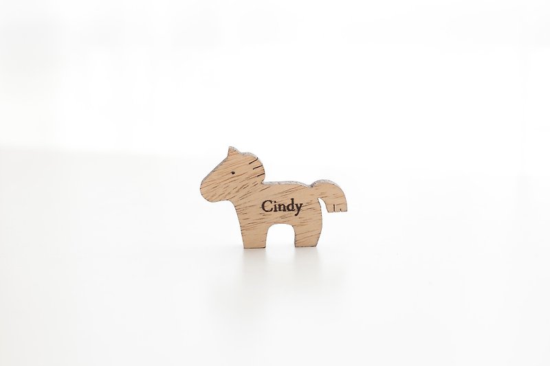 Customized log light-colored wood chips-Small wooden horse Customize Original wood - Necklaces - Wood Gold
