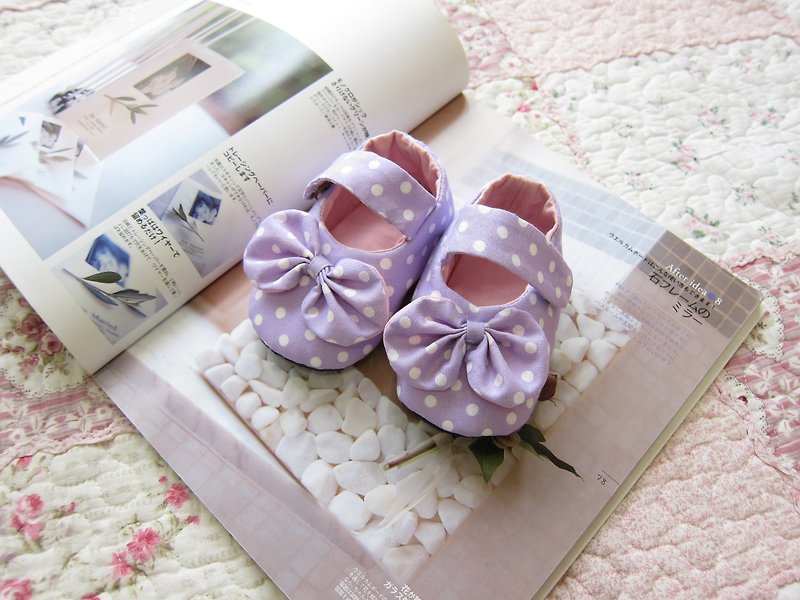 粉紫色水玉啾啾蝴蝶嬰兒學步鞋 - 男/女童鞋 - 其他材質 粉紅色