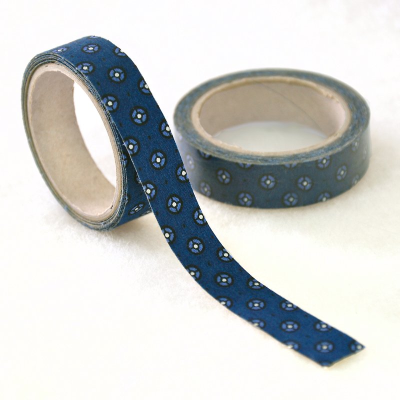 Cloth tape-Japanese style geometry [copper money pattern] - Washi Tape - Other Materials Blue