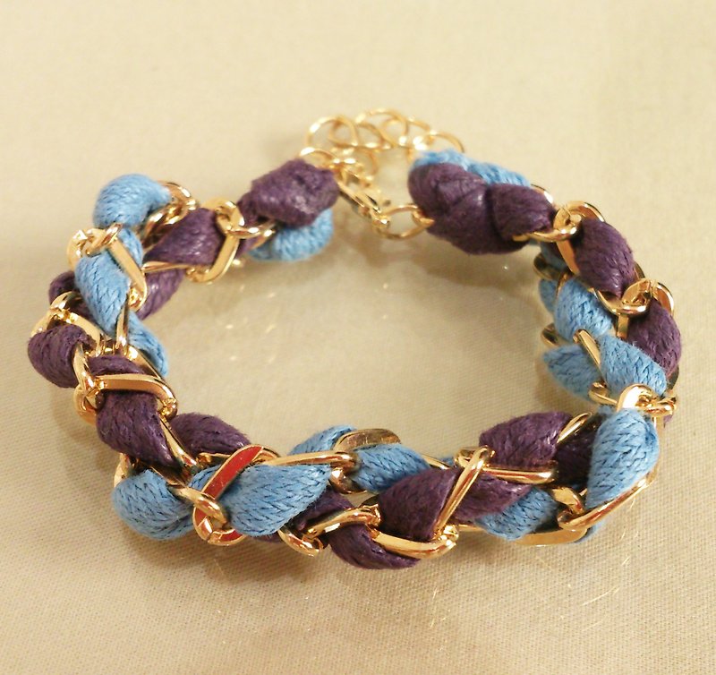 ~ Fairy tale - a double circle color wax rope bracelet ~ ~ gray-blue + purple violets - สร้อยข้อมือ - โลหะ สีม่วง