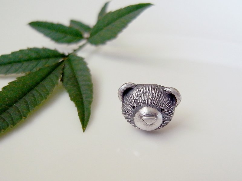 Teddy Bear No.29 Stud Earring--Sterling Silver--Silver Tiny Bear --Cute Bear - Earrings & Clip-ons - Silver Gray