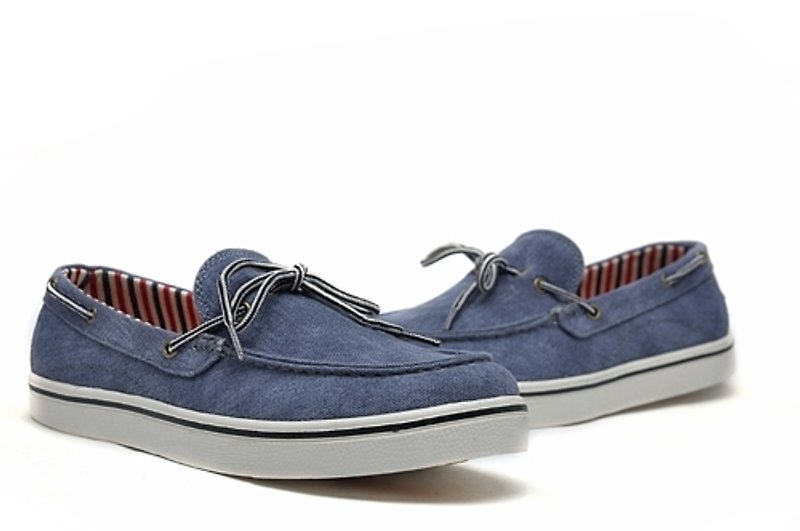 Hau Temple, carefully selected high yield pounds blue canvas boat shoes - รองเท้าลำลองผู้ชาย - ผ้าฝ้าย/ผ้าลินิน สีน้ำเงิน