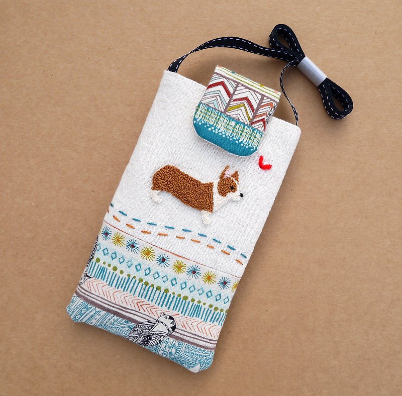 柯基狗子刺繡手機袋(L) 適合5.5吋手機 - 其他 - 其他材質 