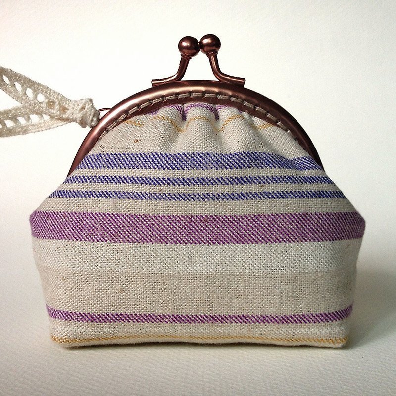 hm2. Cotton linen purple mouth gold bag - กระเป๋าใส่เหรียญ - ผ้าฝ้าย/ผ้าลินิน สีม่วง