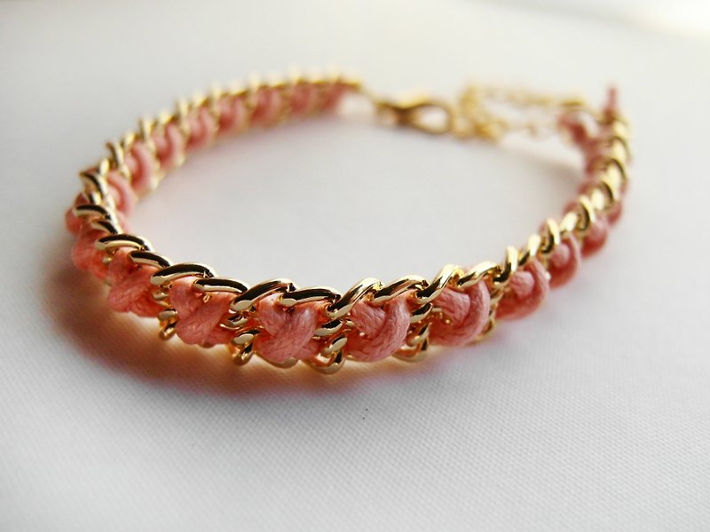 Ring fork / handmade metal braided bracelet - Bracelets - Other Metals Pink