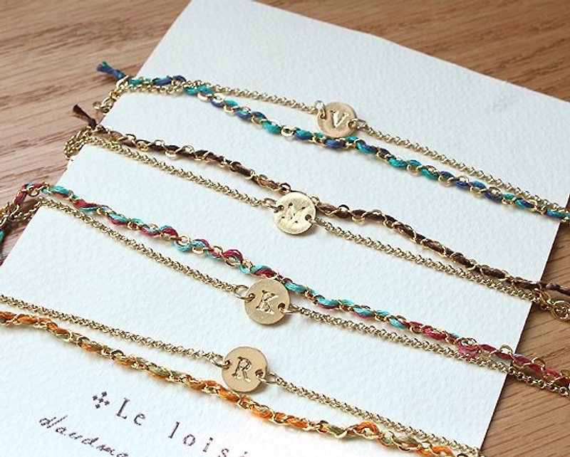 < Le loisir > a sister chain you an I - Customized alphabetical weave cotton rope bracelet - Bracelets - Other Metals Multicolor