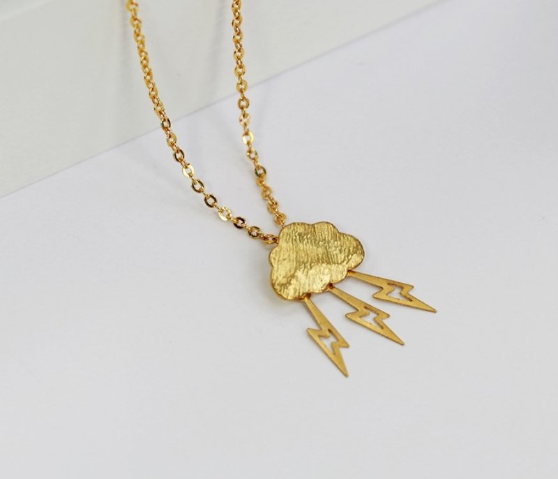 Healing Department - Lightning on clouds Bronze 16K gold necklace minimalist geometry personalized Valentine's Day birthday gift exchange Christmas gifts - สร้อยคอ - โลหะ 