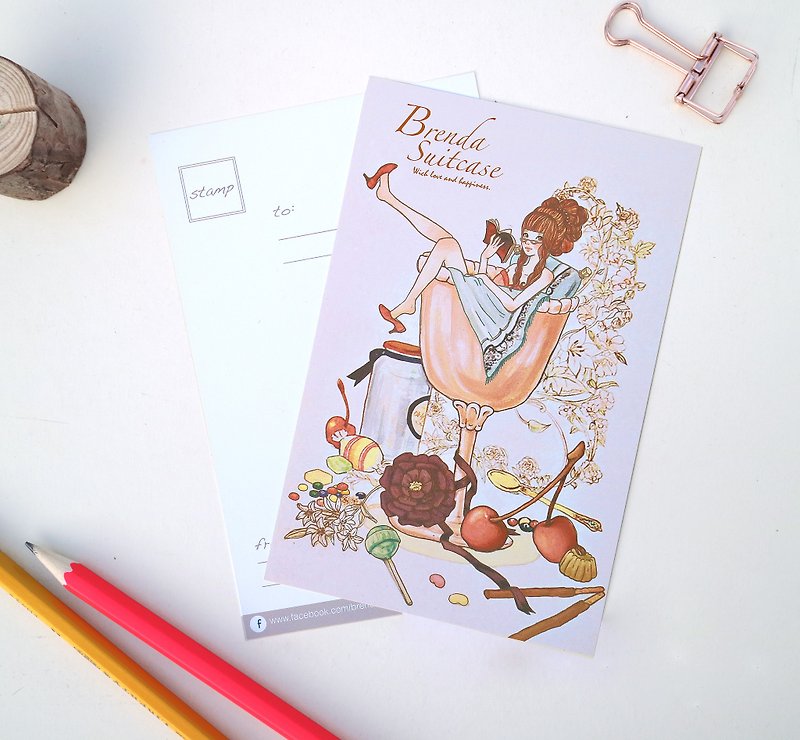 Champagne Girl original illustration postcard - Cards & Postcards - Paper Multicolor
