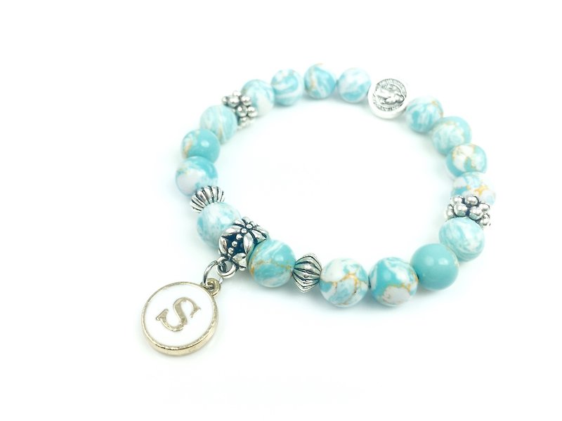 "Rendering x Alloy Beads light blue letters Charm" - Bracelets - Other Materials Blue