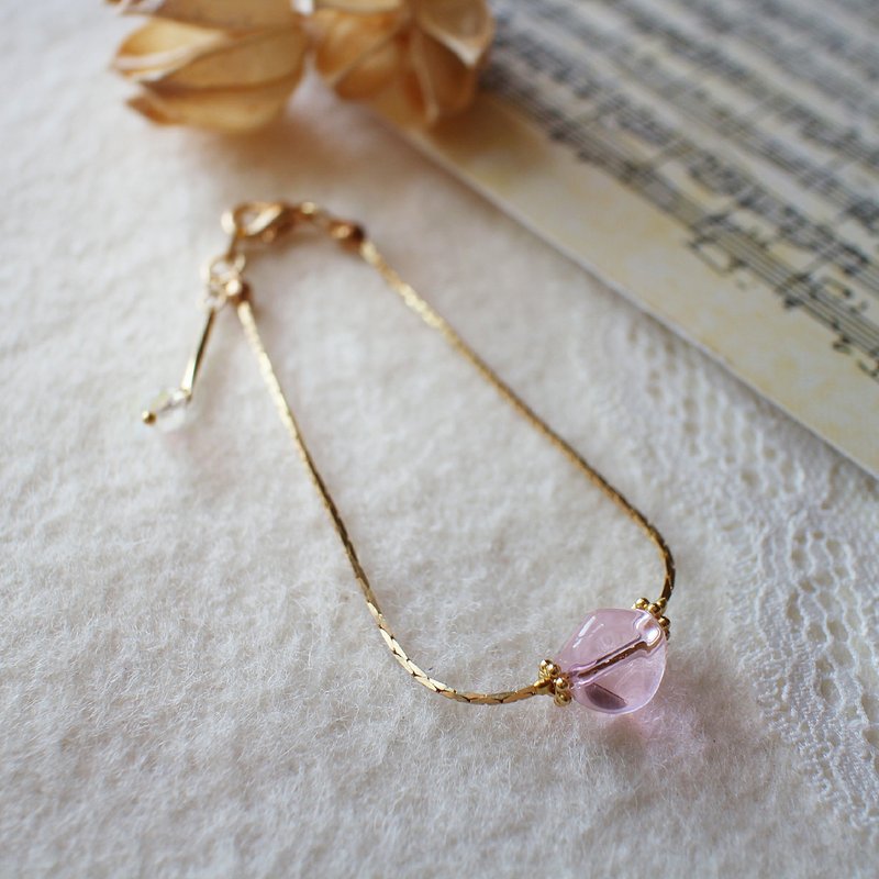 EF NO.14 Color Chic Simple pink round three sides of glass bracelet - สร้อยข้อมือ - วัสดุอื่นๆ สึชมพู