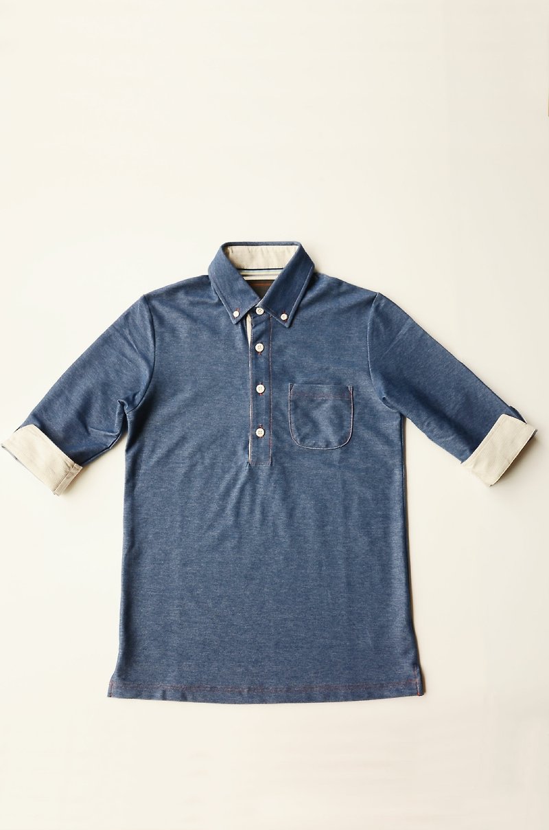 Machismo-九分反折袖Polo衫-Vic Wang指定專屬訂單 - T 恤 - 其他材質 藍色