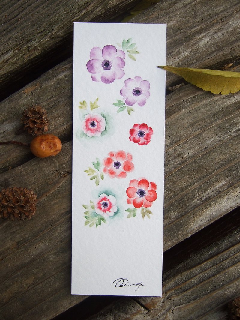 Little anemones - hand-painted watercolor bookmark (original work) - Cards & Postcards - Paper White