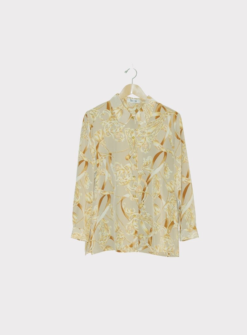Just pills and cat ♫ ~ gold ribbon pattern shirt - Women's Shirts - Other Materials Gold
