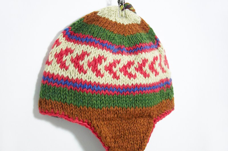 Knitted pure wool cap / handmade inner bristled knit hat / flying cap / knitted hat / wool cap - desert - หมวก - วัสดุอื่นๆ หลากหลายสี