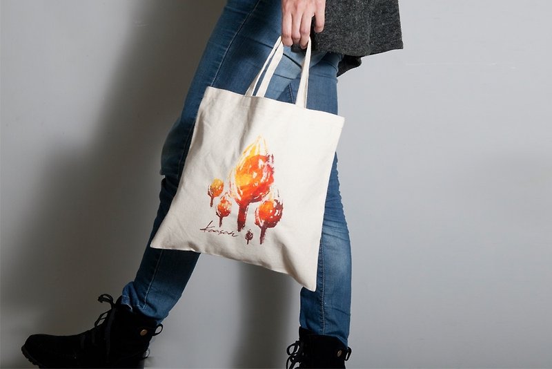 Hand-painted hand-printed cloth bag [Tree] single-sided pattern portable/shoulder - กระเป๋าแมสเซนเจอร์ - ผ้าฝ้าย/ผ้าลินิน หลากหลายสี