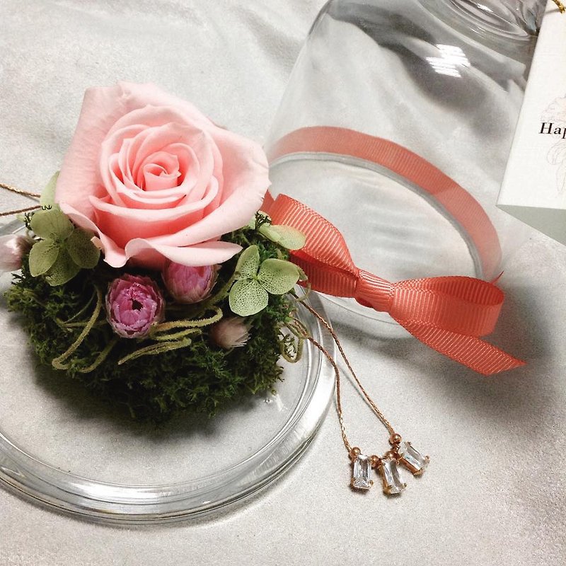 嫩粉紅恆星玫瑰花園玻璃蛋糕罩(不含飾品) - 植栽/盆栽 - 植物．花 粉紅色