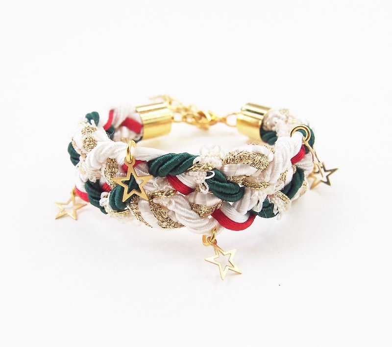 Christmas collection: braided bracelet with star charms. - 手鍊/手鐲 - 其他材質 多色