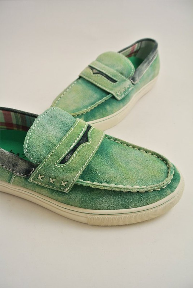 Preppy到癲．愜意男孩兒樂福鞋 - รองเท้าลำลองผู้ชาย - หนังแท้ สีเขียว
