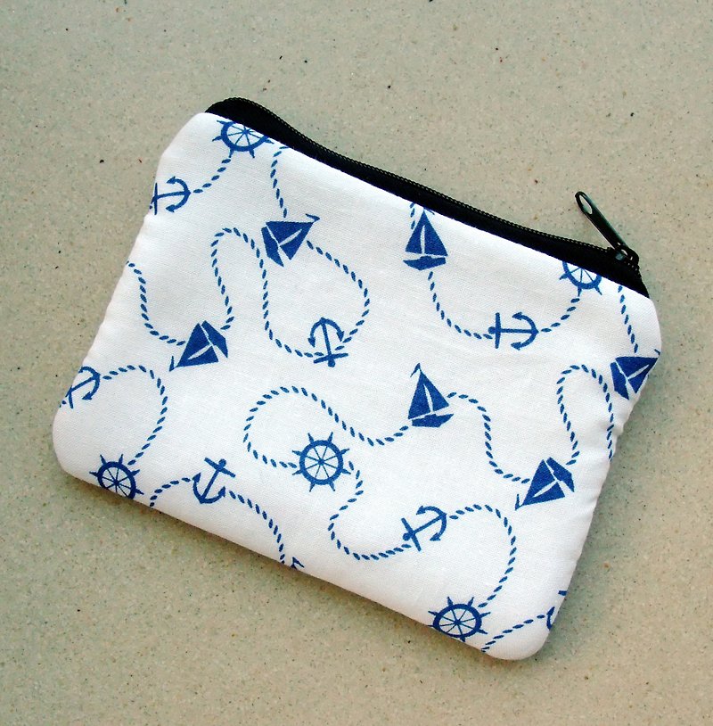 Zipper pouch / coin purse (padded) (ZS-34) - กระเป๋าใส่เหรียญ - ผ้าฝ้าย/ผ้าลินิน ขาว