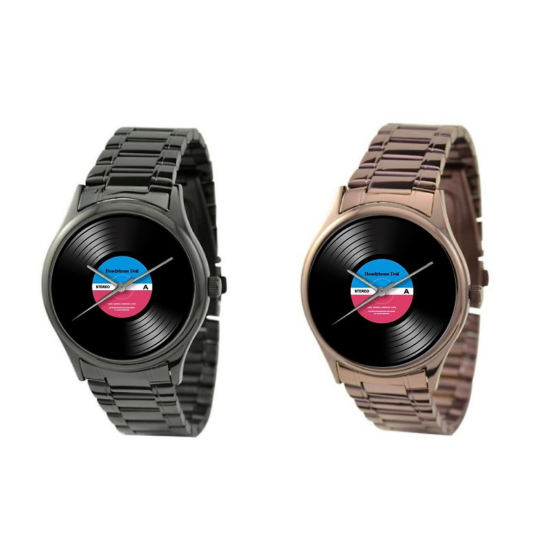 經典黑膠唱片 不鏽鋼中性錶  日本機心 手錶 - 女錶 - 其他金屬 黑色