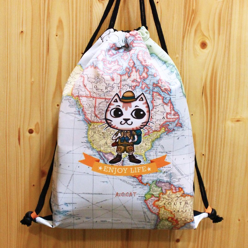 [Cats cat c city cat] back bunches cat cat travel adventure map - Drawstring Bags - Other Materials Multicolor
