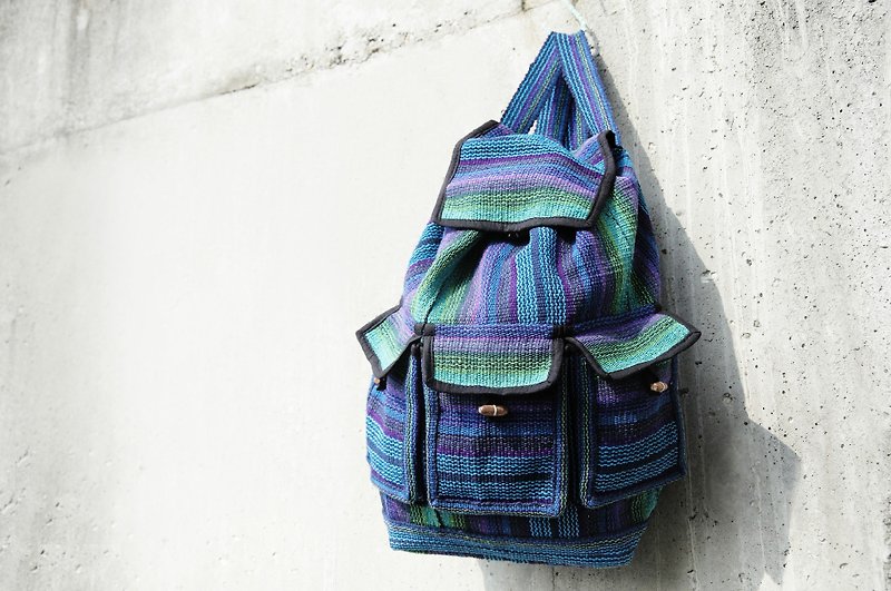 生日禮物 聖誕禮物 南美洲風後背包 編織手感後背包-魔幻藍綠 - 背囊/背包 - 其他材質 藍色