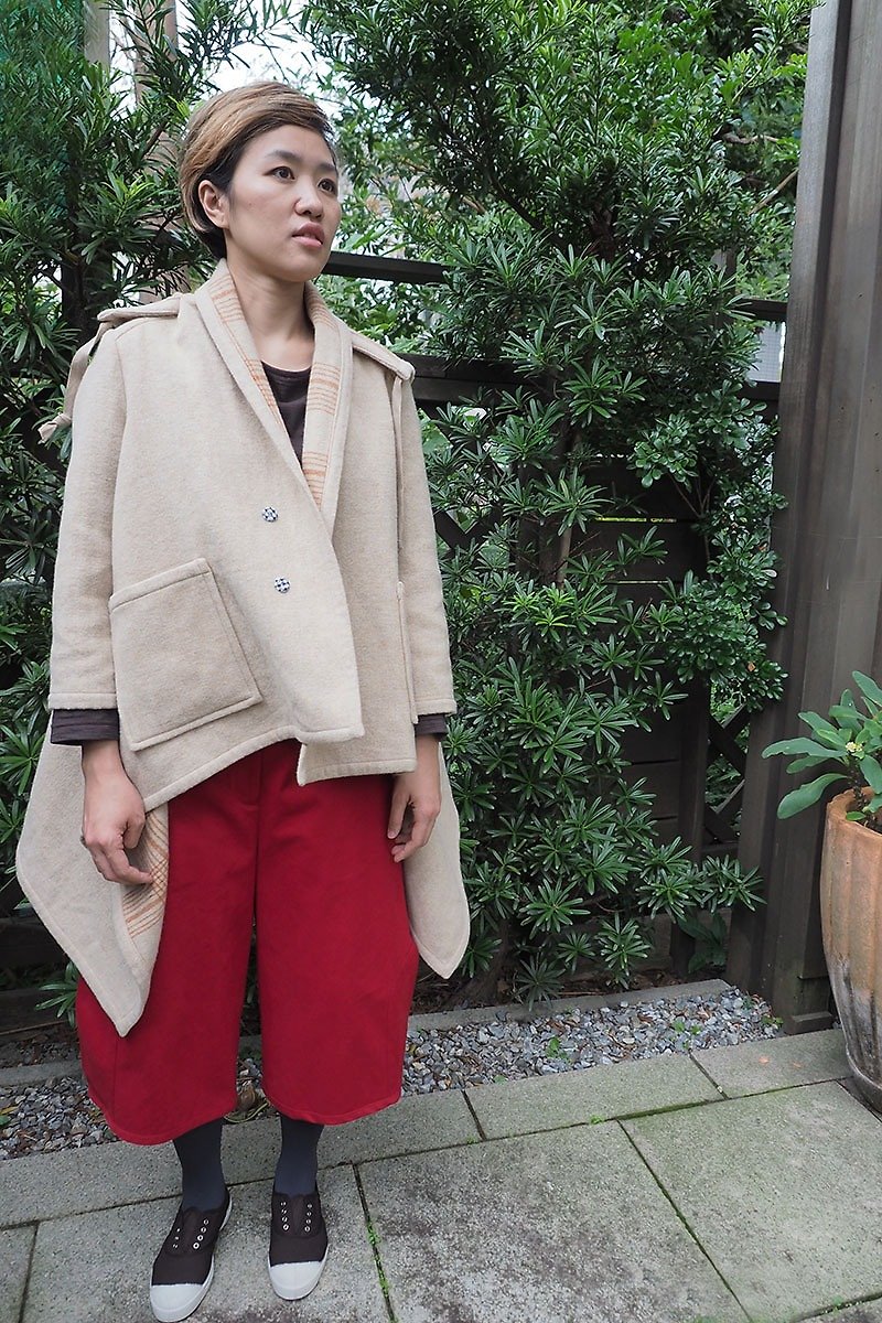 & by tan & luciana Angular pattern wool coat - เสื้อแจ็คเก็ต - ผ้าฝ้าย/ผ้าลินิน สีส้ม