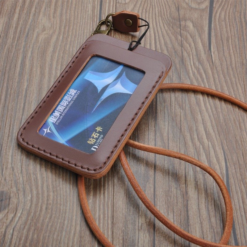Hanging neck vertical identification card set work permit set ID card leisure card subway card bus card credit card handmade - Leather Goods - Genuine Leather 