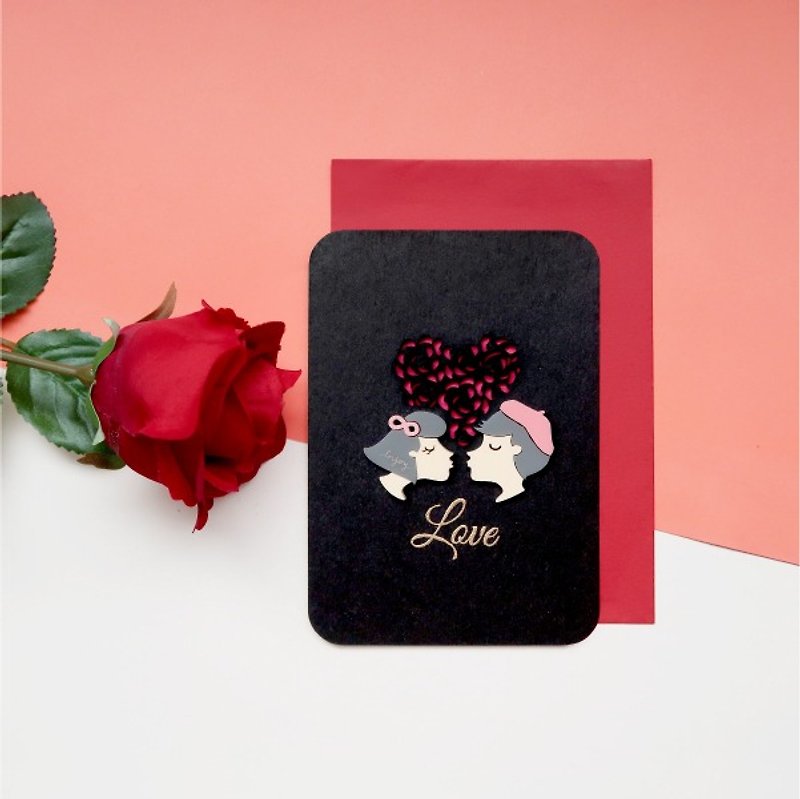 結婚記念日 バレンタインデー プロポーズ 記念 立体 手作り 祝福 万能カード ポストカード - カード・はがき - 紙 ブラック