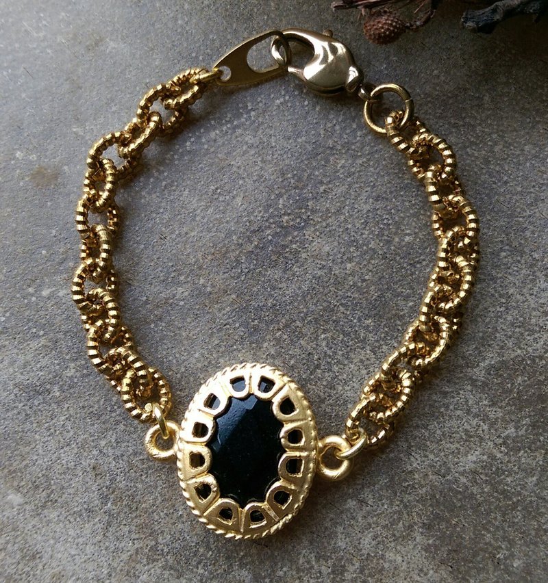 Black natural stone brass bracelet - Bracelets - Gemstone 