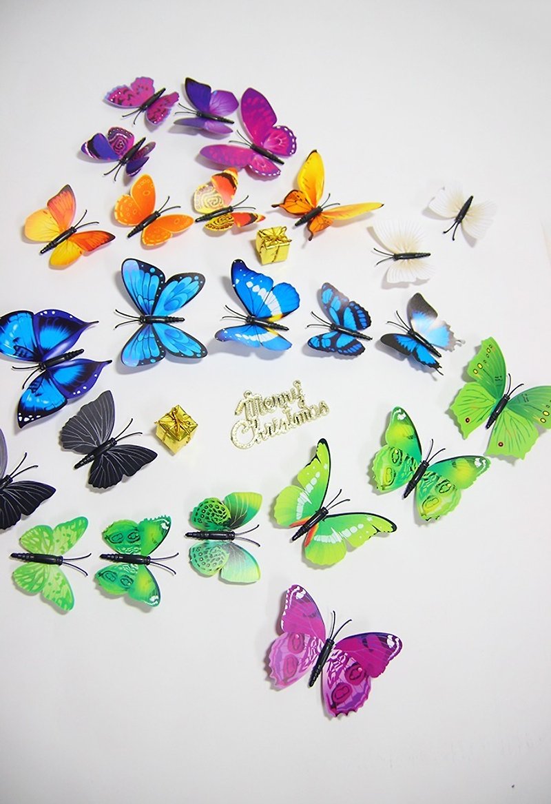 3D仿真磁性蝴蝶 繽紛三色 12入/組 婚禮活動布置 - 壁貼/牆壁裝飾 - 塑膠 多色